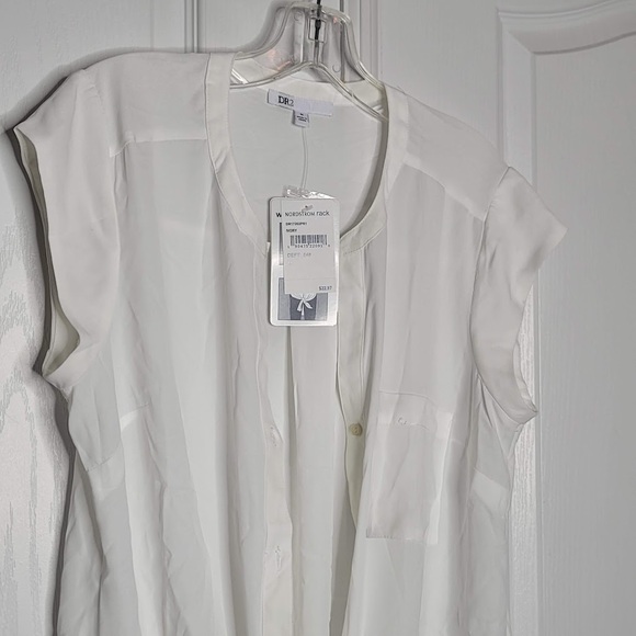 DR2 Sheer Ivory White Medium Front Tie High Low Sleeveless Blouse Top Shirt NEW - Picture 6 of 6